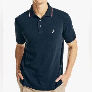 Nautica Men's Classic Fit Short Sleeve Dual Tipped Collar Polo Shirt
